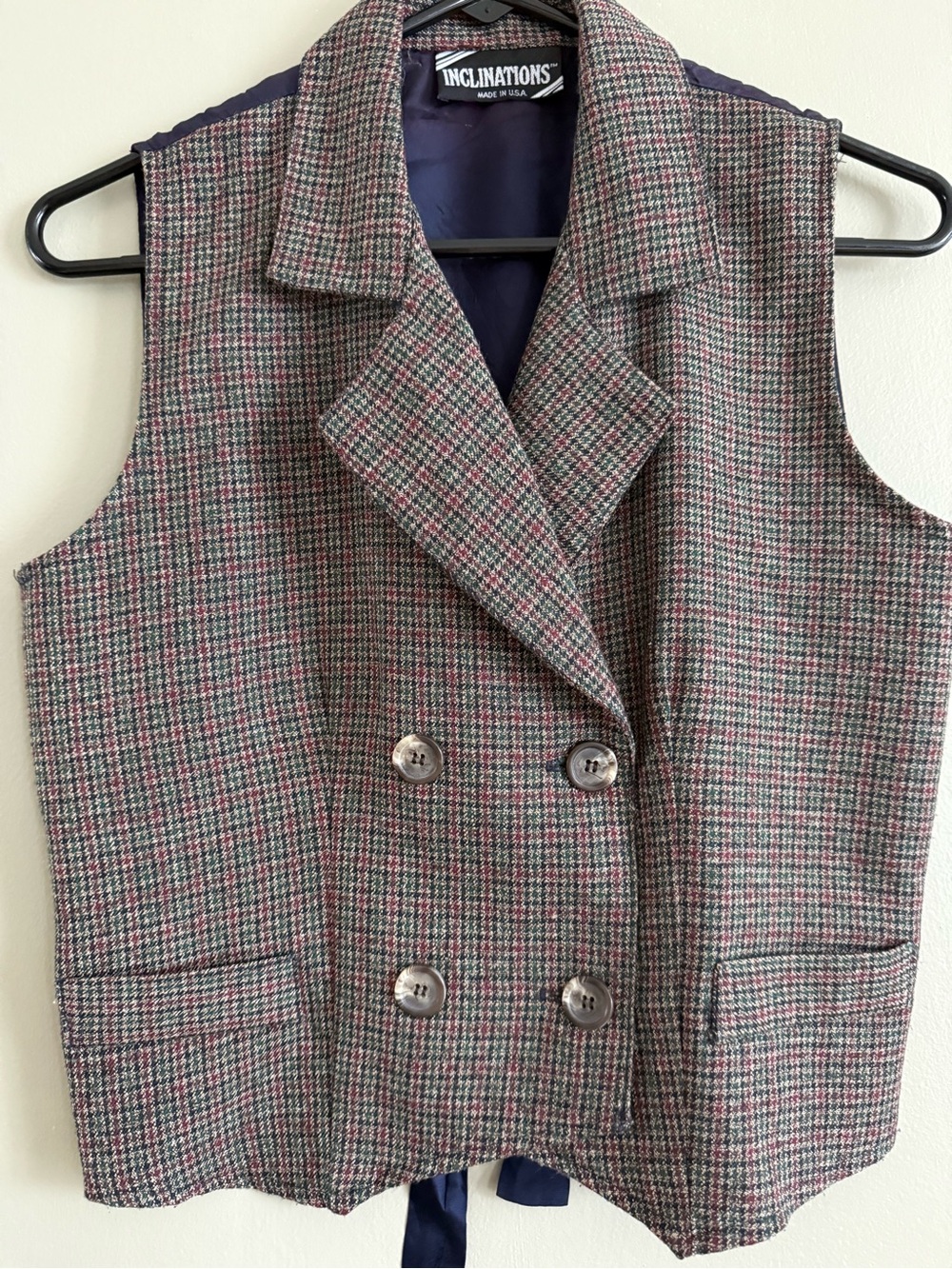 Vintage Inclinations Plaid Double Breasted Vest Made in USA Academia Cottagecore